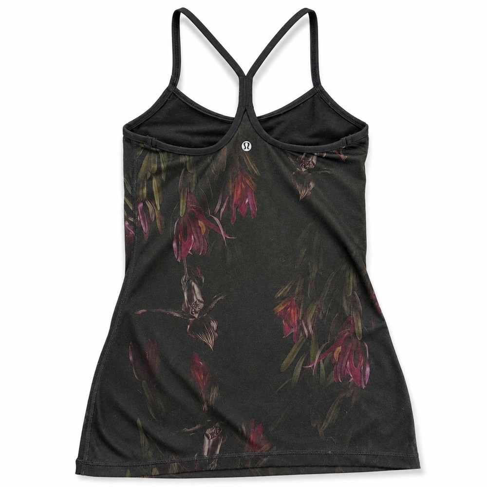 Lululemon Power Y Tank Floral Strappy Yoga Top Dark Green Size 4